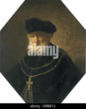 Rembrandt - Buste d'un vieil homme barbu portant une chaîne d'or avec une croix Banque D'Images