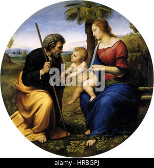 Raphael La Sainte Famille avec un palmier Banque D'Images