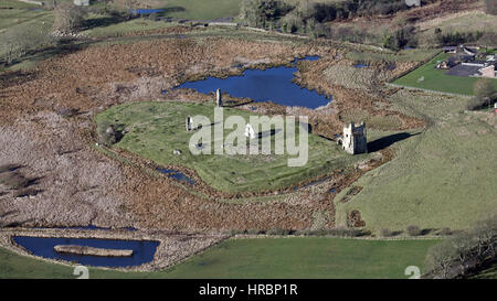 Vue aérienne du village et Château Citotel, Richmond, North Yorkshire, UK Banque D'Images