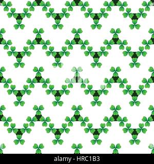 Shamrock, trèfle vert avec trois feuilles. Sprig of triangle sur blanc. St Patricks Day sans couture en zigzag pattern. Vector design mosaïque Illustration de Vecteur