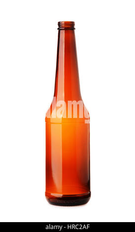 Bouteille de bière brune vide isolé sur fond blanc Banque D'Images