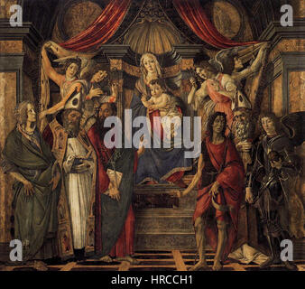 Sandro Botticelli - La Vierge et l'enfant avec quatre anges et six saints (Pala di San Barnaba) - WGA2731 Banque D'Images
