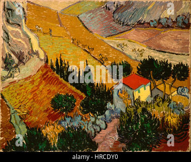 Vincent van Gogh - paysage avec maison et Plowman Banque D'Images