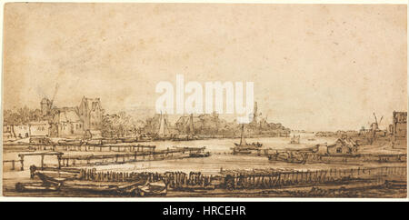 Rembrandt van Rijn - Vue sur l'Amstel du Rempart - Google Art Project Banque D'Images