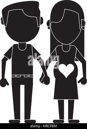 Pregnant couple hing pictogramme mains Illustration de Vecteur