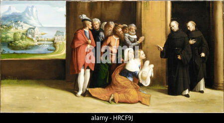 Saint Nicolas de Tolentino ressusciter un enfant par Benvenuto Tisi Banque D'Images