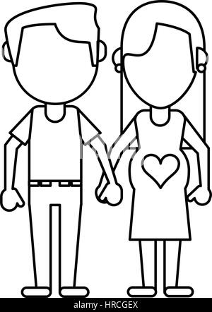 Pregnant couple hing mains ligne mince Illustration de Vecteur