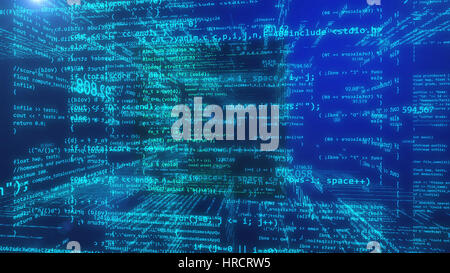 Résumé des données de programmation code sur un fond bleu. Le rendu 3d. Banque D'Images