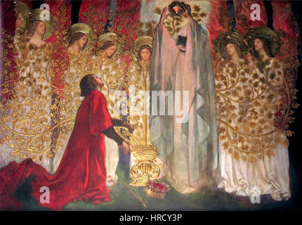 Edwin Austin Abbey, artiste américain, est connu pour ses œuvres détaillées inspirées de la littérature, en particulier ses illustrations des pièces de Shakespeare. Ses œuvres combinent souvent la profondeur narrative avec une technique précise, dépeignant des scènes d'importance historique ou mythologique. Banque D'Images