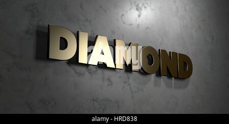 Diamant - or sign monté sur le mur de marbre brillant - rendu 3D illustration libres de droits. Cette image peut être utilisée pour une bannière de site web en ligne Banque D'Images