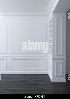 L'intérieur de l'espace vide blanc classique avec panneaux sur mur. Illustration 3D render Banque D'Images