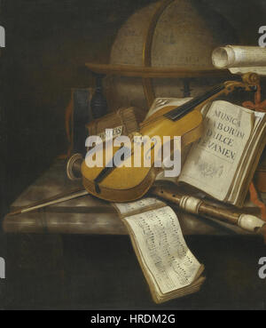 Edwaert COLLIER - UN Vanitas still life avec un violon, un enregistreur et une note de musique sur une table en marbre-top Banque D'Images