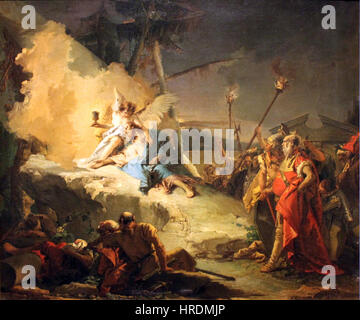 *Christus in Gethsémani* de Giovanni Battista Tiepolo de 1753 représente le moment où Jésus prie dans le jardin de Gethsémani, exprimant son agonie et sa soumission à la volonté de Dieu. La composition utilise un éclairage et une émotion dramatiques pour souligner la tension dans cette scène biblique. Banque D'Images