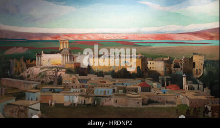 La photographie de Baalbek, prise en 1906, montre les ruines romaines antiques du Liban moderne. L'image capture la grandeur et l'échelle du Temple de Jupiter, l'une des structures les plus impressionnantes de l'Antiquité romaine. Banque D'Images