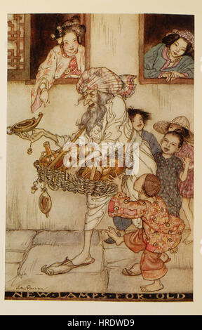 Une illustration de "L'histoire d'Aladdin, ou La lampe merveilleuse" par Arthur Rackham, un illustrateur de livres britannique de la fin du XIXe et du début du XXe siècle. Banque D'Images