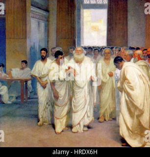 Appius Claudius Caecus, accompagné de sénateurs dans la Curie, un symbole du pouvoir de Rome à l'époque républicaine, dans un fresque de Cesare Maccari, un artiste italien, créé entre 1882 et 1888, situé à Villa Madama, Rome. Banque D'Images