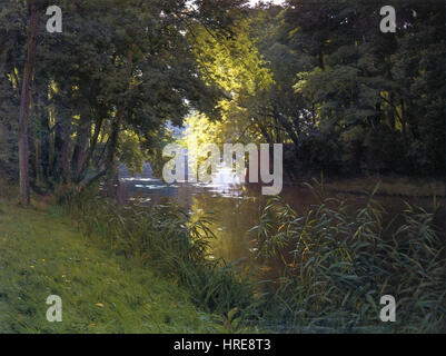 Henri Biva, par la rivière, signé Henri Biva (en bas à gauche) huile sur toile, 122 par 162 cm Banque D'Images