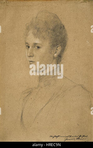 Frau Heymann est un portrait de Gustav Klimt, représentant un sujet féminin avec son utilisation caractéristique de motifs ornementaux et de riches combinaisons de couleurs. La peinture reflète le style de Klimt pendant sa phase d'or, où il incorpore souvent des éléments symboliques et décoratifs dans ses compositions. Ce portrait met en valeur une représentation sophistiquée et stylisée du sujet avec des motifs détaillés et une expression sereine. Banque D'Images