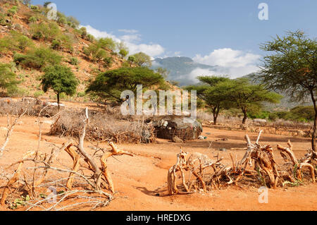 Maison de terre ronde traditionnelle dans le Kenya, l'Horr Banque D'Images