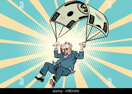 Parachute doré à la retraite la compensation financière de l'entreprise. Comic Book vintage pop art retro style vector illustration Illustration de Vecteur