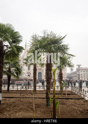 Palms Starbucks à Milan, et les chauffeurs de taxi protestent contre super inPiazza Duomo, au cours de la Fashion Week de Milan - 24 Février 2017 Banque D'Images