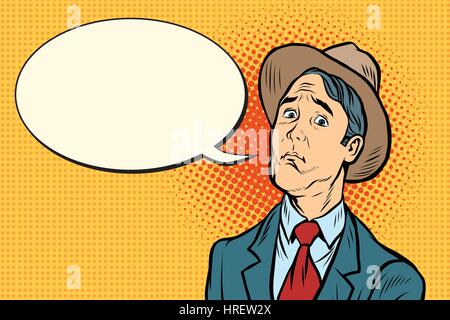 Retro homme dans une grande tristesse, pop art illustration vectorielle. Les émotions humaines Illustration de Vecteur