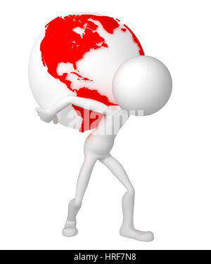 3d man holding globe terrestre sur ses épaules. Isolé Banque D'Images