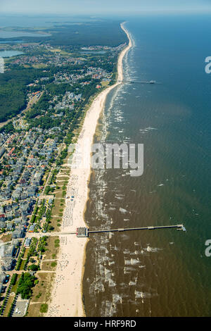 Station balnéaire avec plage d'Ahlbeck, Heringsdorf, Usedom Island, mer Baltique, Mecklembourg-Poméranie-Occidentale, Allemagne Banque D'Images