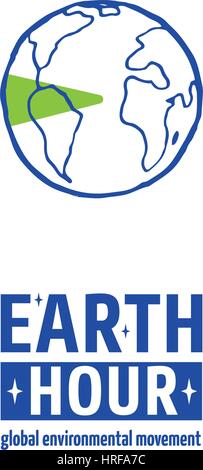 L'heure de la terre est un mouvement mondial pour l'environnement. Icône vecteur avec texte, isolé sur blanc. Concept d'économies d'énergie et de l'évolution des changements climatiques. Planète Illustration de Vecteur