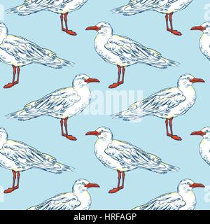 Vol d'oiseaux marins et oiseaux mouette . Mer. Modèle sans couture Illustration de Vecteur