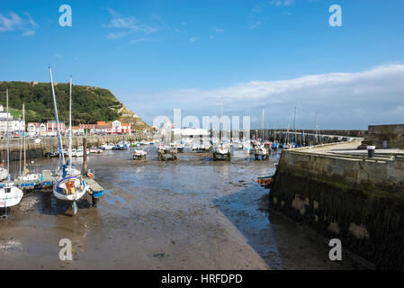 Belle journée à Scarbrough port dans cette célèbre ville balnéaire sur la côte nord-est de l'Angleterre. Banque D'Images