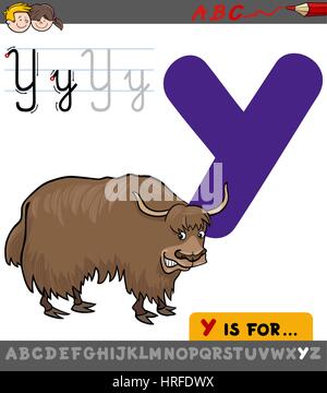 Caricature d'illustration de Lettre Y de l'Alphabet avec Yak personnage animal pour les enfants Illustration de Vecteur