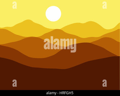 Sur les montagnes de l'arrière-plan lumineux coucher de soleil. illustration. Banque D'Images