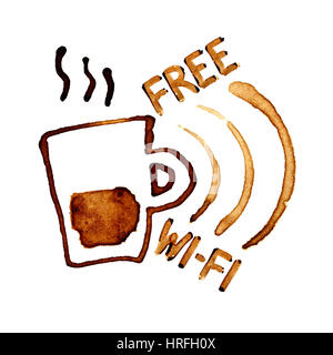 Une connexion Wi-Fi gratuite signe par des taches de café Banque D'Images