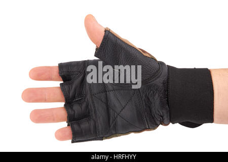 Gants sport en cuir avec dragonne sur fond blanc Banque D'Images