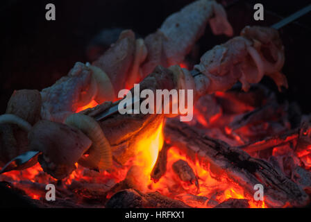 Juteuse tranches de viande en sauce préparer en feu shish kebab. Banque D'Images