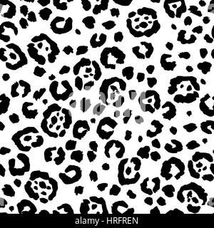 Seamless Vector leopard print. Motif peau animale. Taches d'animaux sauvages aquarelle peinte à la main l'ornement. Noir sur blanc. Illustration de Vecteur