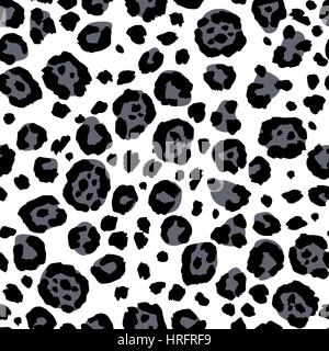 Seamless Vector leopard print. Motif peau animale. Taches d'animaux sauvages aquarelle peinte à la main l'ornement. Noir, blanc et gris. Illustration de Vecteur