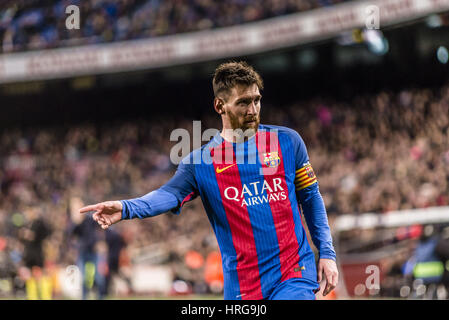 Barcelone, Catalogne, Espagne. 1er mars, 2017. FC Barcelone MESSI cherche sur l'avant au cours de l'LaLiga match contre Sporting au Camp Nou à Barcelone Crédit : Matthias Rickenbach/ZUMA/Alamy Fil Live News Banque D'Images