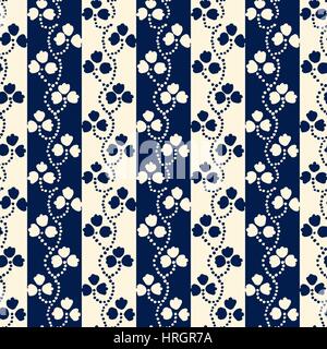 Motif floral transparent, fait main motif folklorique russe avec clover sur fond dénudé en bleu et écru. Impression textile. Illustration de Vecteur