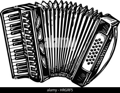 Vintage dessiné à la main, accordéon bayan. Instrument de musique, chanson, symbole de la mélodie. Vector illustration croquis Illustration de Vecteur