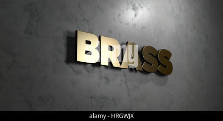 Laiton - signe d'or monté sur le mur de marbre brillant - rendu 3D illustration libres de droits. Cette image peut être utilisée pour un site web en ligne bannière publicitaire Banque D'Images