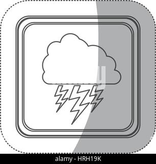 Sticker silhouette monochrome bouton carré avec cloud avec éclairs Illustration de Vecteur