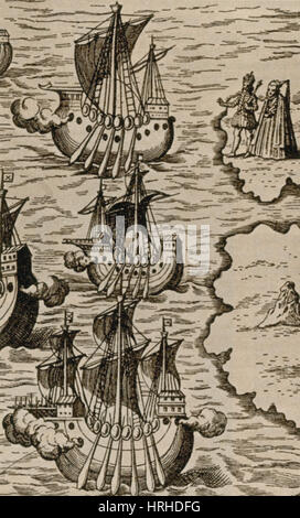 Columbus' caravelles partent en Espagne, 1492 Banque D'Images