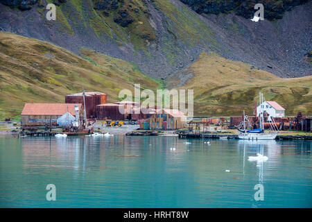 Ancienne station baleinière, Grytviken, Géorgie du Sud, l'Antarctique, régions polaires Banque D'Images