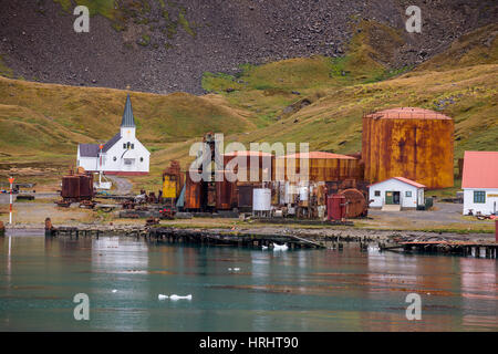 Ancienne station baleinière, Grytviken, Géorgie du Sud, l'Antarctique, régions polaires Banque D'Images