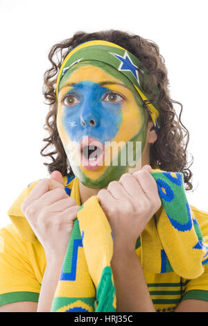 Fan de football anglais Fussballfan brasilianischer , Weiblicher zeigt Emotionen Banque D'Images