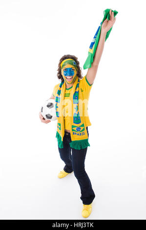 Fan de football anglais Fussballfan brasilianischer , Weiblicher zeigt Emotionen Banque D'Images