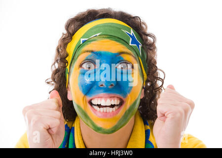 Fan de football anglais Fussballfan brasilianischer , Weiblicher zeigt Emotionen Banque D'Images