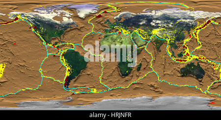 Limites de plaques, tremblement et zones volcan Banque D'Images
